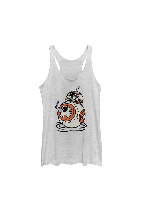 Women's Star Wars: The Rise of Skywalker BB-8 Lighter Racerback Tank Top White Heather X Large