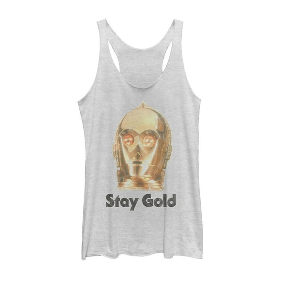 Women's Star Wars: The Rise of Skywalker C-3PO Stay Gold Racerback Tank Top White Heather X Small