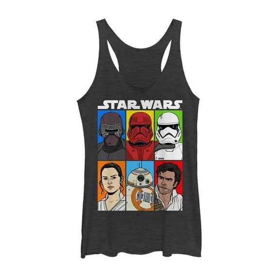 Women's Star Wars: The Rise of Skywalker Character Grid  Racerback Tank Top Black Heather Medium