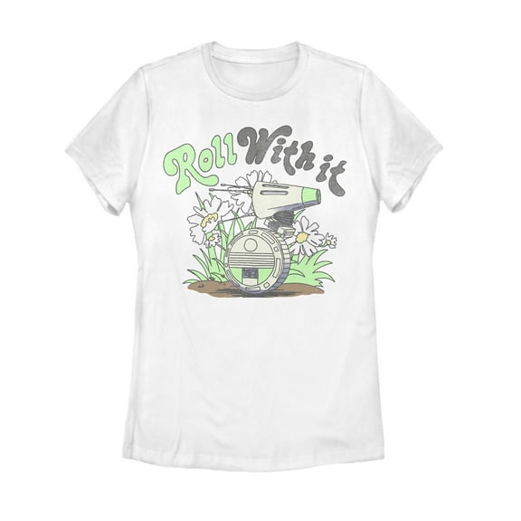 Women's Star Wars: The Rise of Skywalker D-0 Roll With It  Graphic Tee White X Large