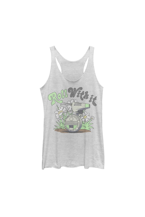 Women's Star Wars: The Rise of Skywalker D-0 Roll With It Racerback Tank Top White Heather 2X Large