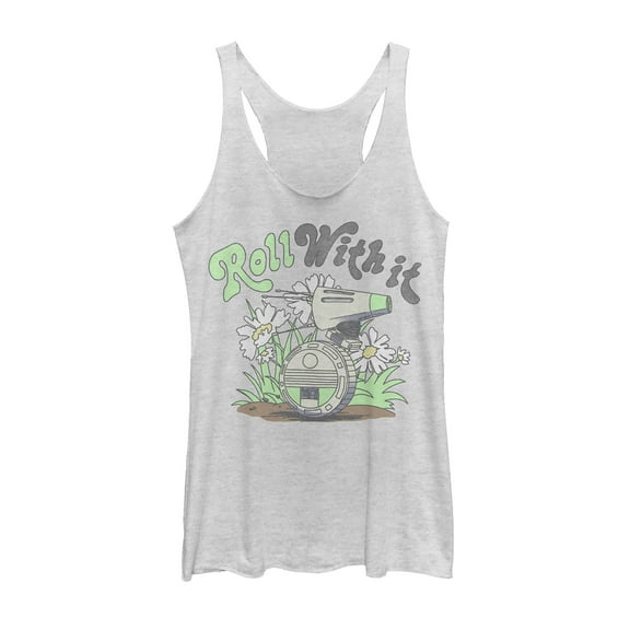 Women's Star Wars: The Rise of Skywalker D-0 Roll With It  Racerback Tank Top White Heather Large