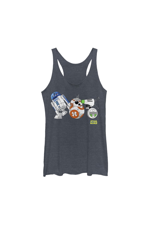 Women's Star Wars: The Rise of Skywalker Droid Party Racerback Tank Top Navy Blue Heather Medium