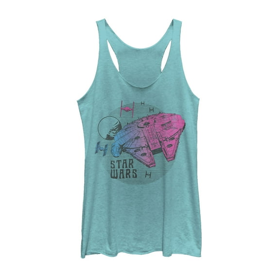 Women's Star Wars: The Rise of Skywalker Ombre Millennium Falcon  Racerback Tank Top Tahiti Blue Large