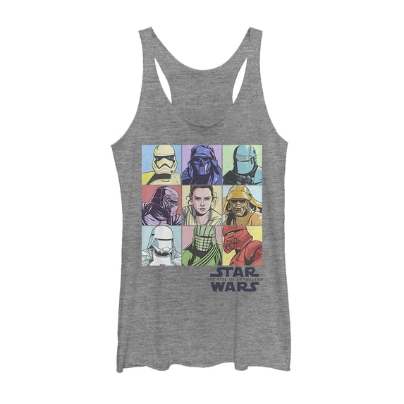 Women's Star Wars: The Rise of Skywalker Pastel Character Bingo Racerback Tank Top Gray Heather X Small