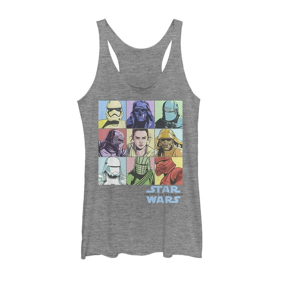 Women's Star Wars: The Rise of Skywalker Pastel Character Box  Racerback Tank Top Gray Heather X Large