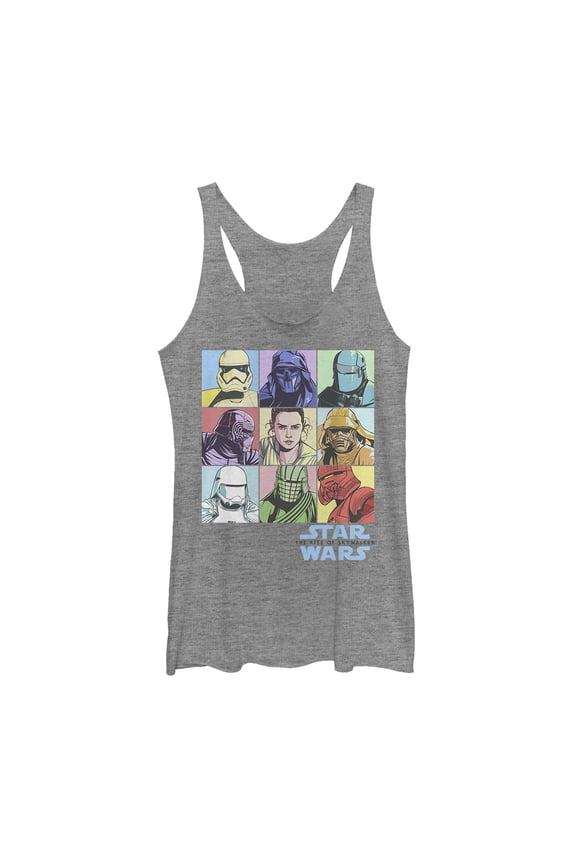 Women's Star Wars: The Rise of Skywalker Pastel Character Box  Racerback Tank Top Gray Heather X Large