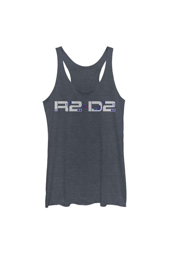Women's Star Wars: The Rise of Skywalker R2-D2 Text Racerback Tank Top Navy Blue Heather 2X Large