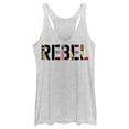 thumbnail image 1 of Women's Star Wars: The Rise of Skywalker Rebel Text Racerback Tank Top White Heather Small, 1 of 3