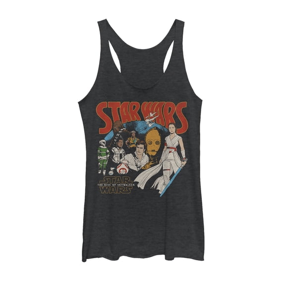 Women's Star Wars: The Rise of Skywalker Retro Collage Racerback Tank Top Black Heather X Large