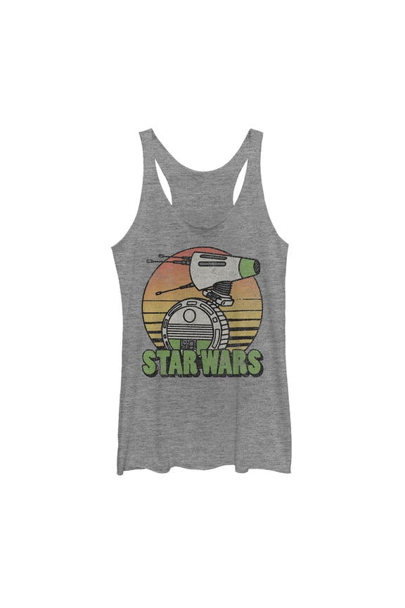 Women's Star Wars: The Rise of Skywalker Retro D-0 Sunset Racerback Tank Top Gray Heather 2X Large