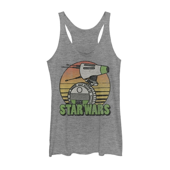 Women's Star Wars: The Rise of Skywalker Retro D-0 Sunset Racerback Tank Top Gray Heather Medium