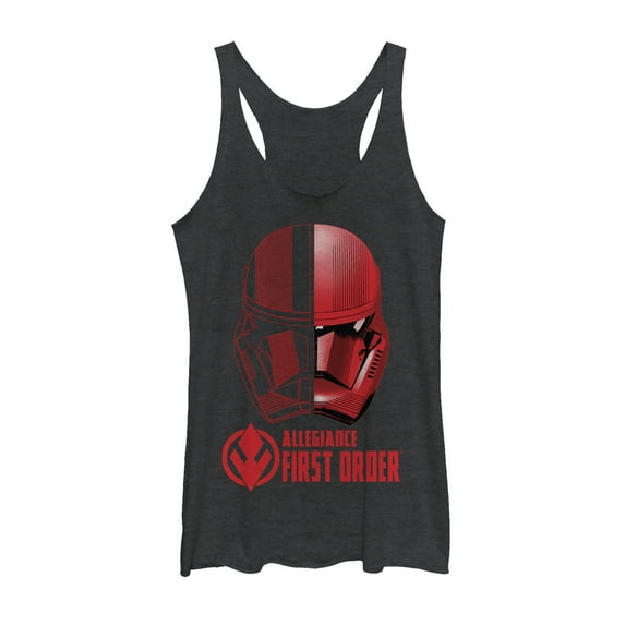 Women's Star Wars: The Rise of Skywalker Sith Trooper Dual Helmet Racerback Tank Top Black Heather Medium