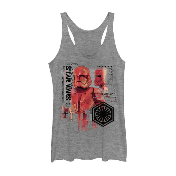 Women's Star Wars: The Rise of Skywalker Sith Trooper Schematic Detail Racerback Tank Top Gray Heather Large