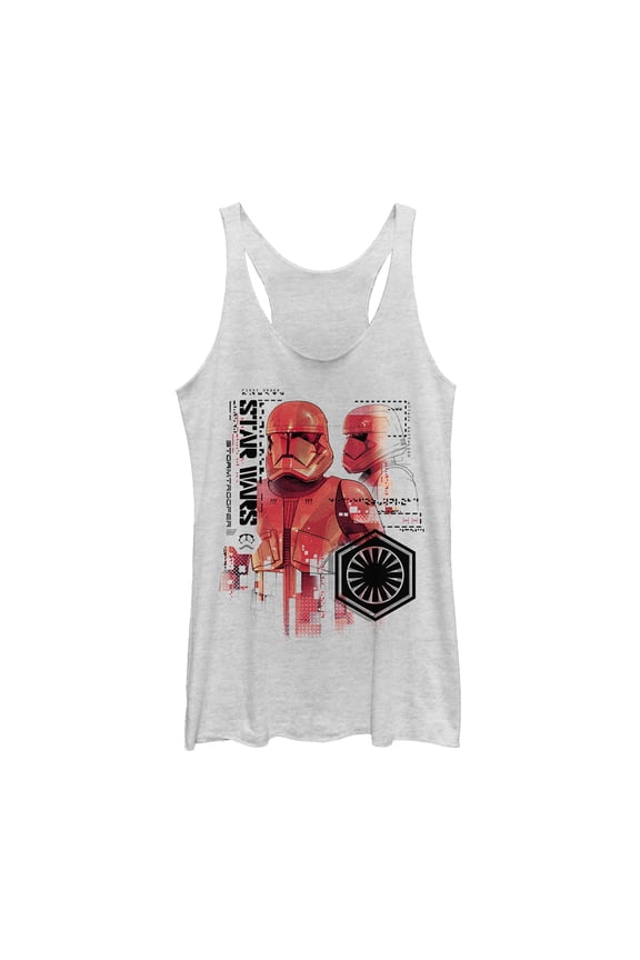 Women's Star Wars: The Rise of Skywalker Sith Trooper Schematic Detail Racerback Tank Top White Heather Large