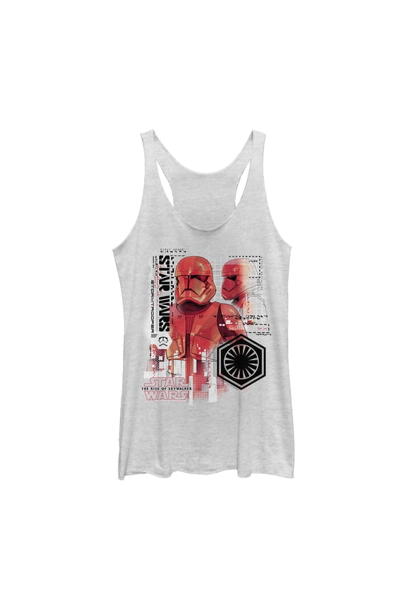 Women's Star Wars: The Rise of Skywalker Sith Trooper Schematic Villain Racerback Tank Top White Heather Small
