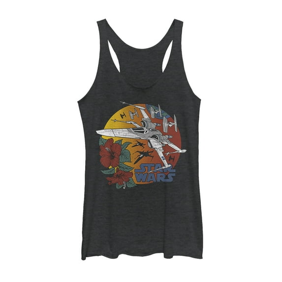 Women's Star Wars: The Rise of Skywalker Tropical X-Wing Racerback Tank Top Black Heather Large