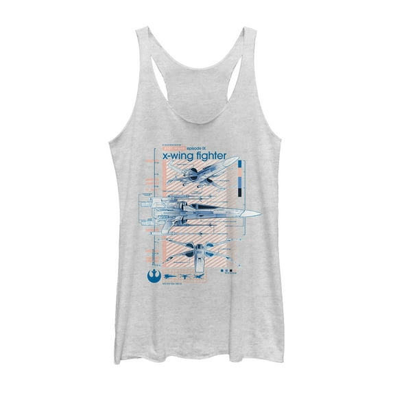 Women's Star Wars: The Rise of Skywalker X-Wing Details  Racerback Tank Top White Heather 2X Large