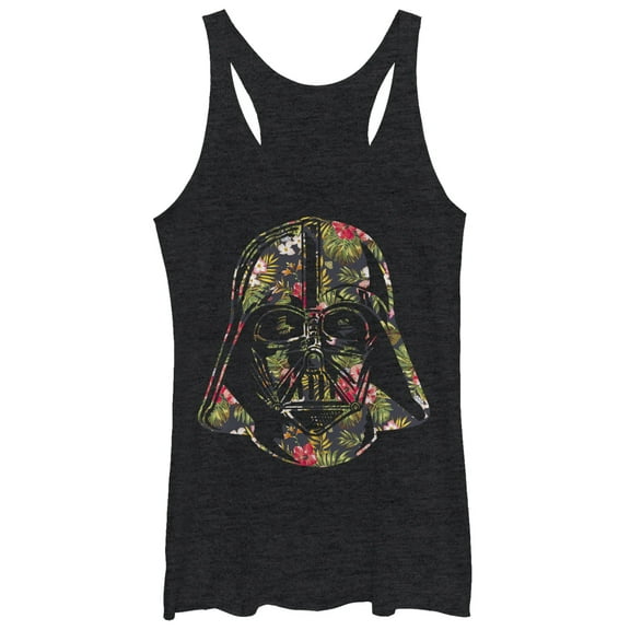 Women's Star Wars Tropical Print Darth Vader Helmet  Racerback Tank Top Black Heather Small