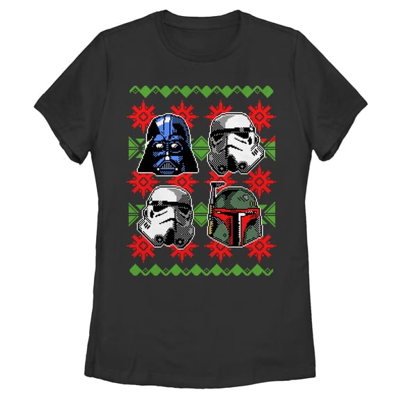 Women's Star Wars Ugly Christmas Empire Helmets Graphic Tee Black Small