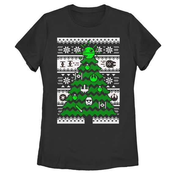 Women's Star Wars Ugly Christmas Tree Graphic Tee Black Large