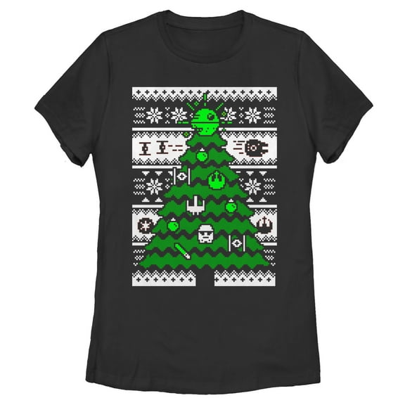 Women's Star Wars Ugly Christmas Tree  Graphic Tee Black X Large
