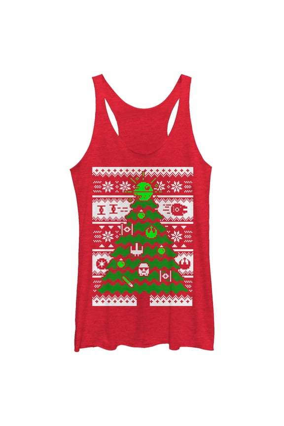 Women's Star Wars Ugly Christmas Tree Racerback Tank Top Red Heather Medium