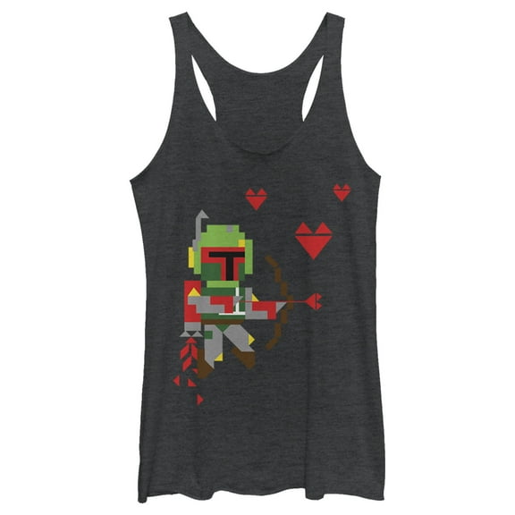 Women's Star Wars Valentine's Day Boba Fett Cupid  Racerback Tank Top Black Heather X Large