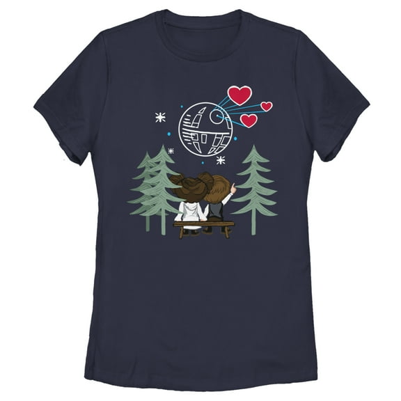 Women's Star Wars Valentine's Day Han and Leia Holding Hands  Graphic Tee Navy Blue Large