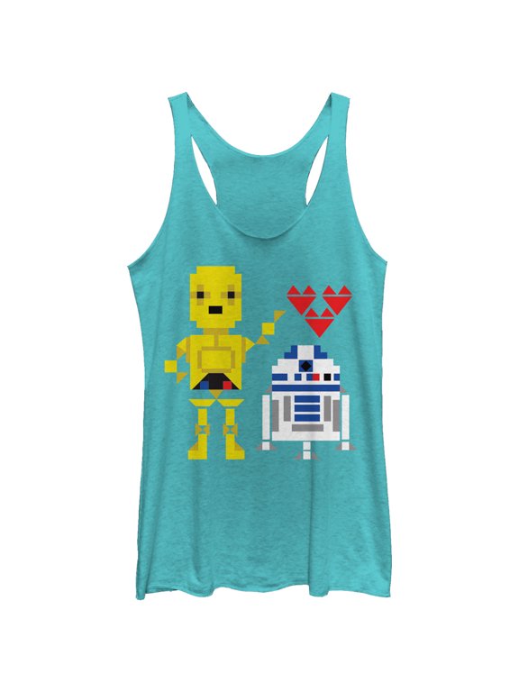 Women's Star Wars Valentine's Day R2-D2 and C-3PO Racerback Tank Top Tahiti Blue X Large
