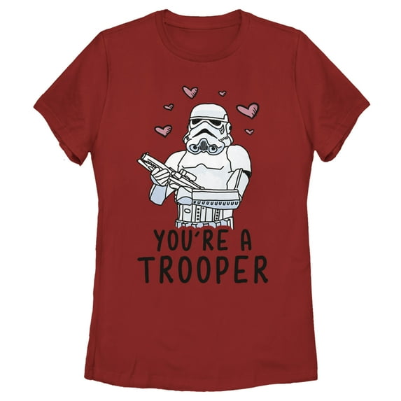 Women's Star Wars Valentine's Day You're A Trooper Graphic Tee Red Medium
