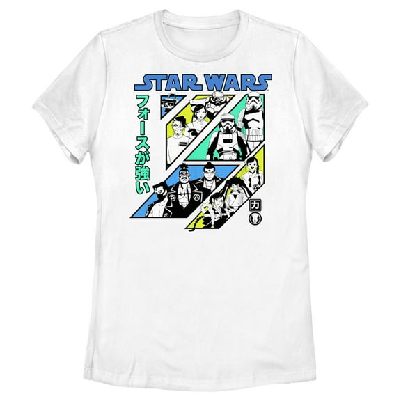 Women's Star Wars: Visions Retro Anime Character Panels Graphic Tee White 2X Large