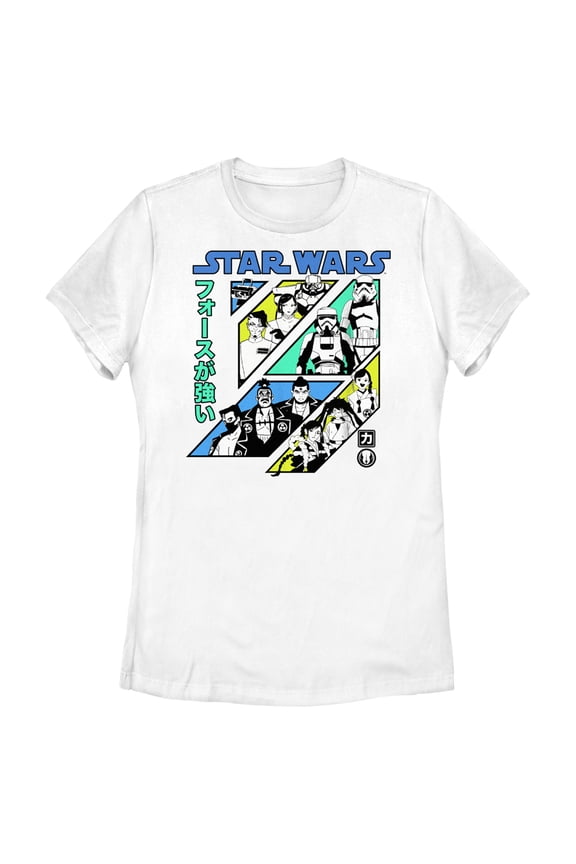 Women's Star Wars: Visions Retro Anime Character Panels Graphic Tee White 2X Large