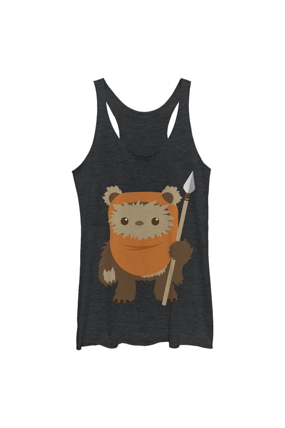 Women's Star Wars Wicket Ewok Cartoon Racerback Tank Top Black Heather Small