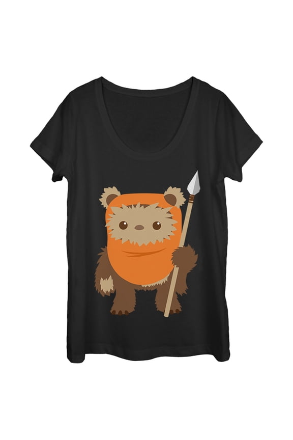 Women's Star Wars Wicket Ewok Cartoon Scoop Neck Black Small