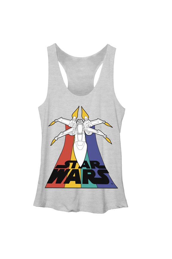 Women's Star Wars X-Wing Fighter in Flight Racerback Tank Top White Heather Large