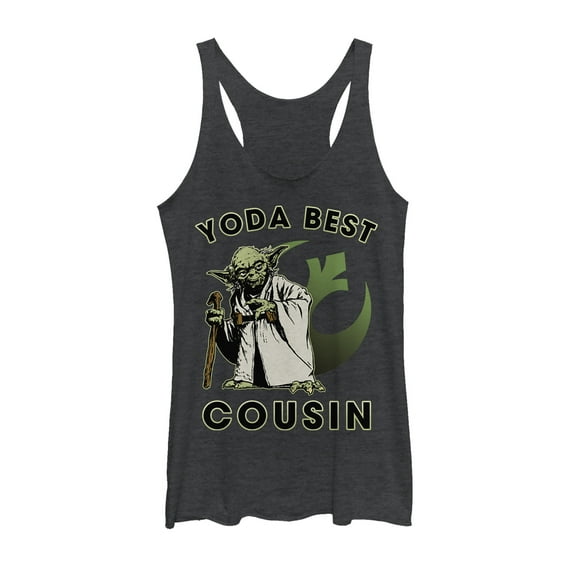 Women's Star Wars Yoda Best Cousin Racerback Tank Top Black Heather 2X Large