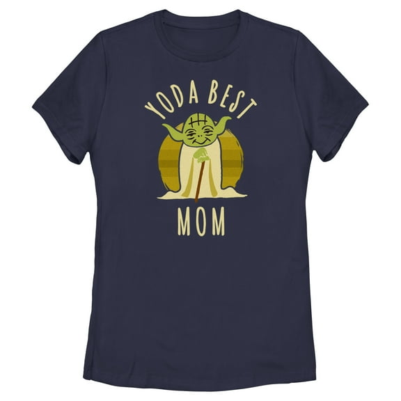 Women's Star Wars Yoda Best Mom Cartoon  Graphic Tee Navy Blue Large