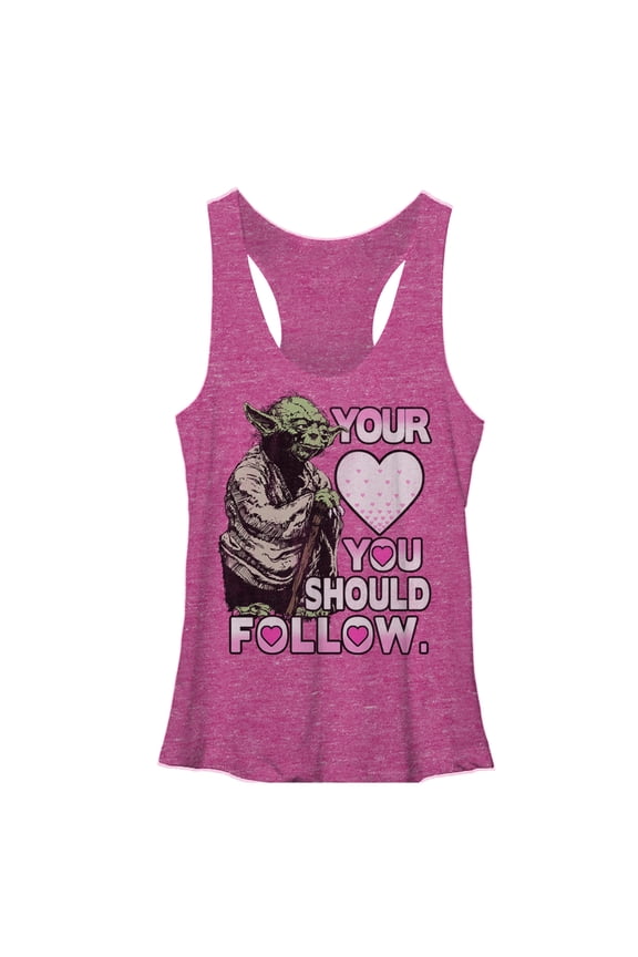 Women's Star Wars Yoda Follow Your Heart Racerback Tank Top Pink Heather Medium