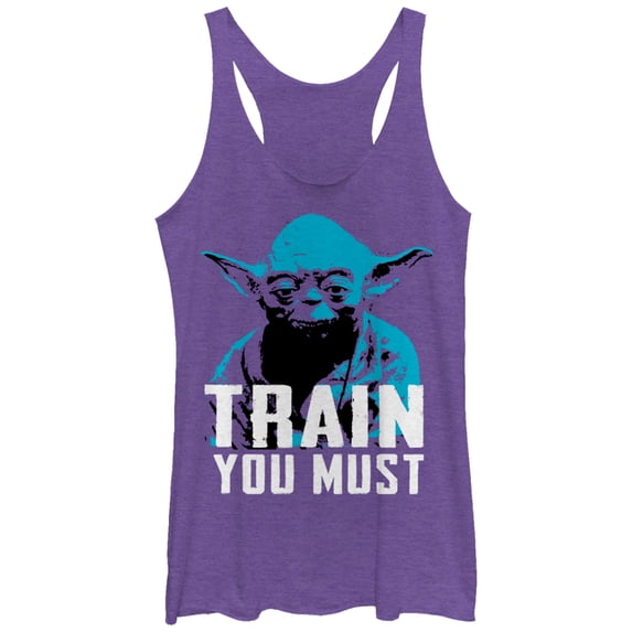 Women's Star Wars Yoda Small You are Train You Must Racerback Tank Top Purple Heather Large