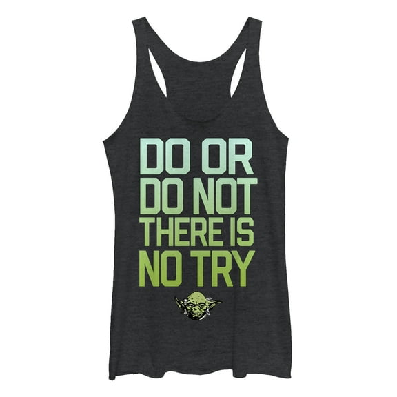 Women's Star Wars Yoda Try Mantra  Racerback Tank Top Black Heather X Small