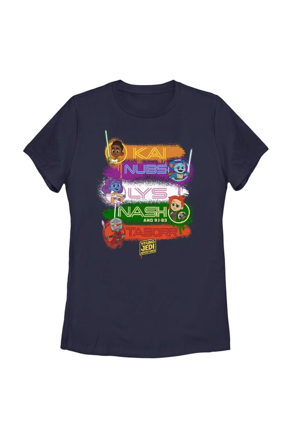 Women's Star Wars: Young Jedi Adventures Character Names Graphic Tee Navy Blue Medium