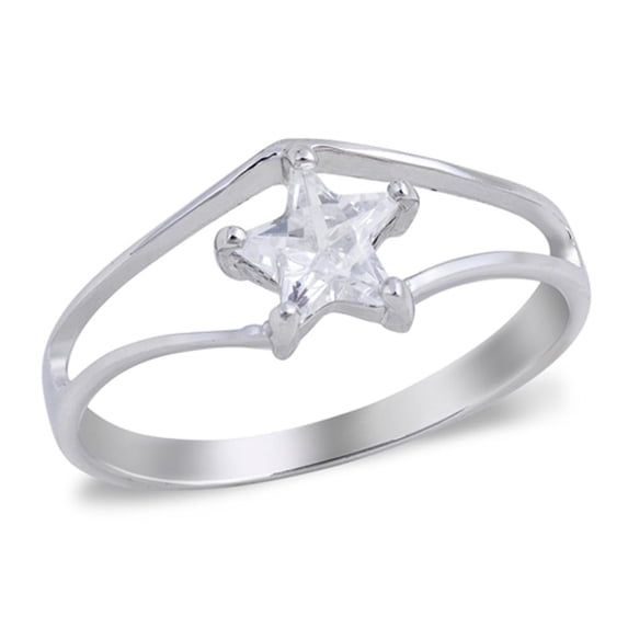 Women's Star White Cubic Zirconia Ring .925 Sterling Silver Band Jewelry Female Male Unisex Size 4