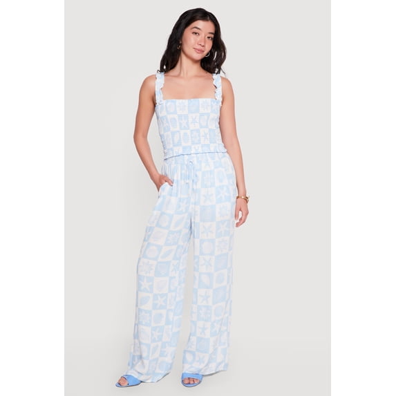 Women's Starfish Patterned Smocked Waist Pull On Pants