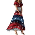 thumbnail image 1 of Women's Starry Design V-Neck Maxi Dress, Patriotic American Flag Inspired Summer Casual Long Dress for Independence Day 4th of July ,Vermilion L, 1 of 5