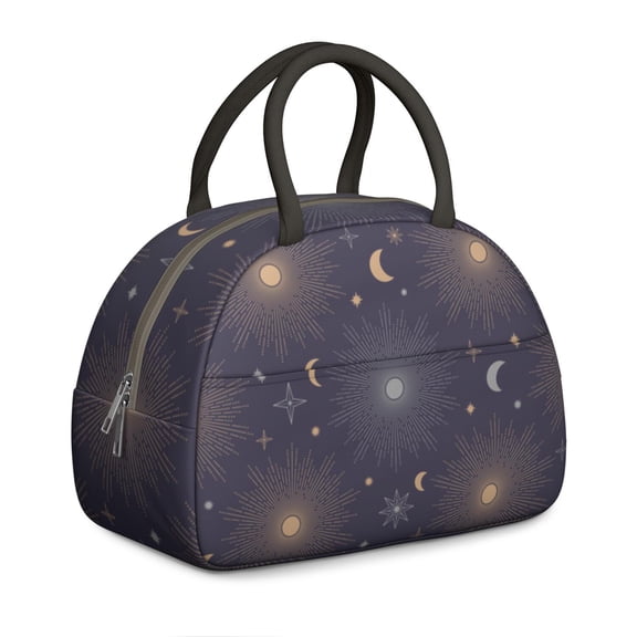 Women's Starry Night Gothic Lunch Box: Moon/Stars Pattern - Insulated Reusable Bag, Leakproof Cooler Tote with Adjustable Strap & Zipper