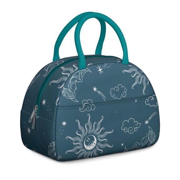Women's Starry Night Gothic Lunch Box: Moon/Stars Pattern - Insulated Reusable Bag, Leakproof Cooler Tote with Adjustable Strap & Zipper