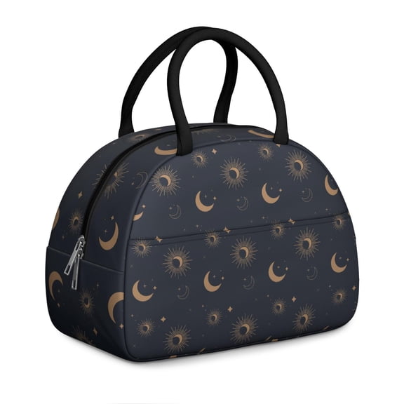 Women's Starry Night Gothic Lunch Box: Moon/Stars Pattern - Insulated Reusable Bag, Leakproof Cooler Tote with Adjustable Strap & Zipper
