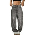 thumbnail image 1 of Women's Starry Sky Rhinestone High Waisted Baggy Jeans, Loose Fit Straight Leg Denim Pants with Stretchable Comfort, Casual Wide Leg Trousers for Daily Wear and Street Fashion Grey L, 1 of 6