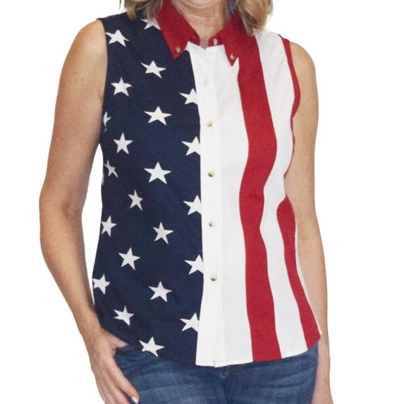 Women's Stars and Stripes American Flag Patriotic 100% Cotton Sleeveless Top